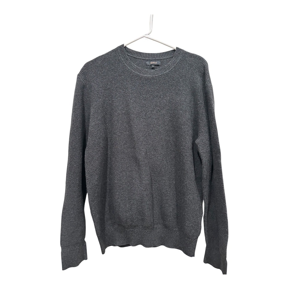 Quince Mens Charcoal Grey Organic Cotton Cashmere Textured Waffle Sweater L